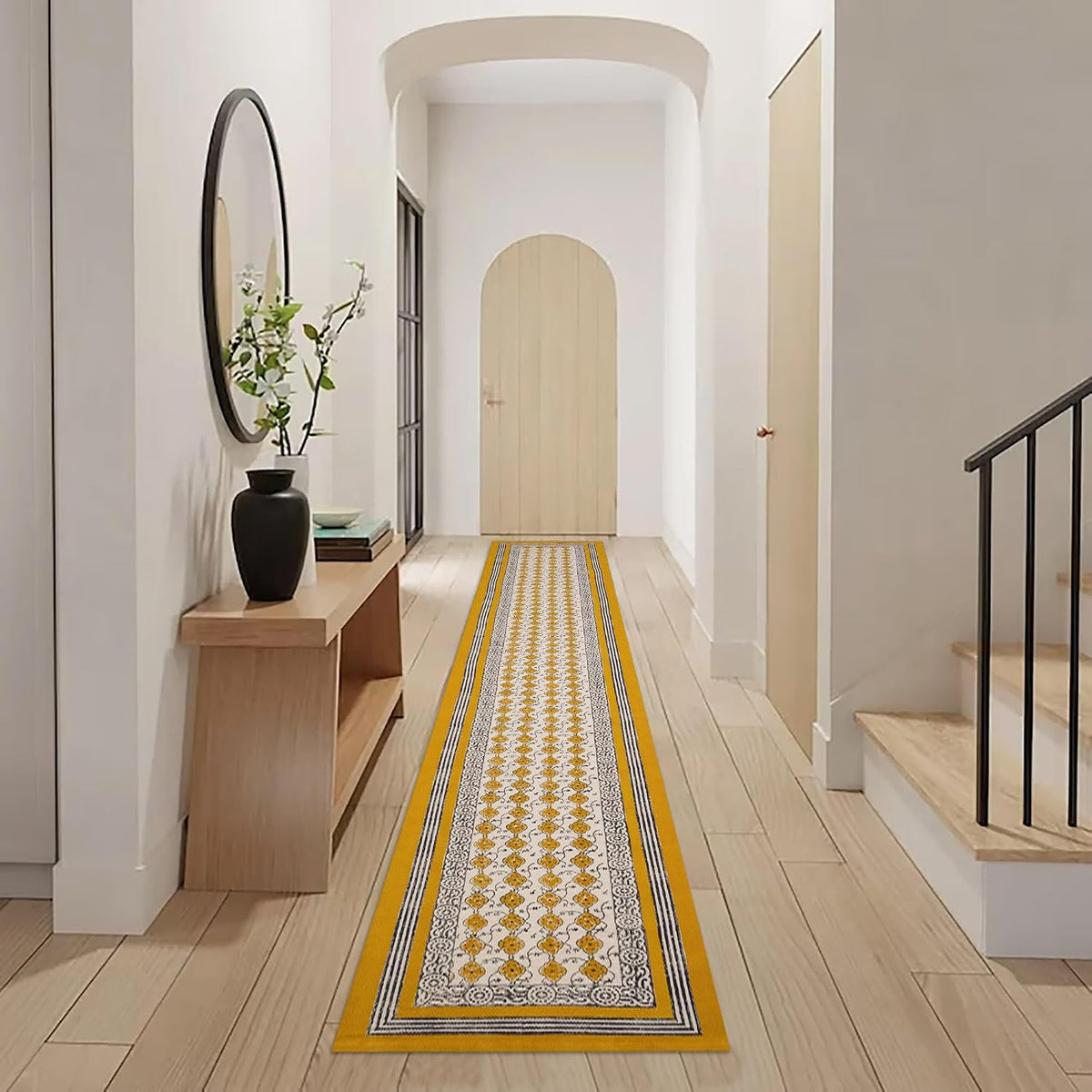 Runner 3x10 Cotton Runner Rug Yellow & Beige Indoor Outdoor 0.19 inches Stone Easy Washable Hand Wash Cotton Carpet Flatweave Rugs for Hallway, Staircases, Corridor - image 2