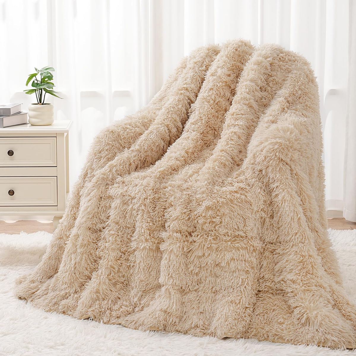Weighted Blanket for Adult 80"x87" 15lbs Soft Long Plush Queen White - image 12