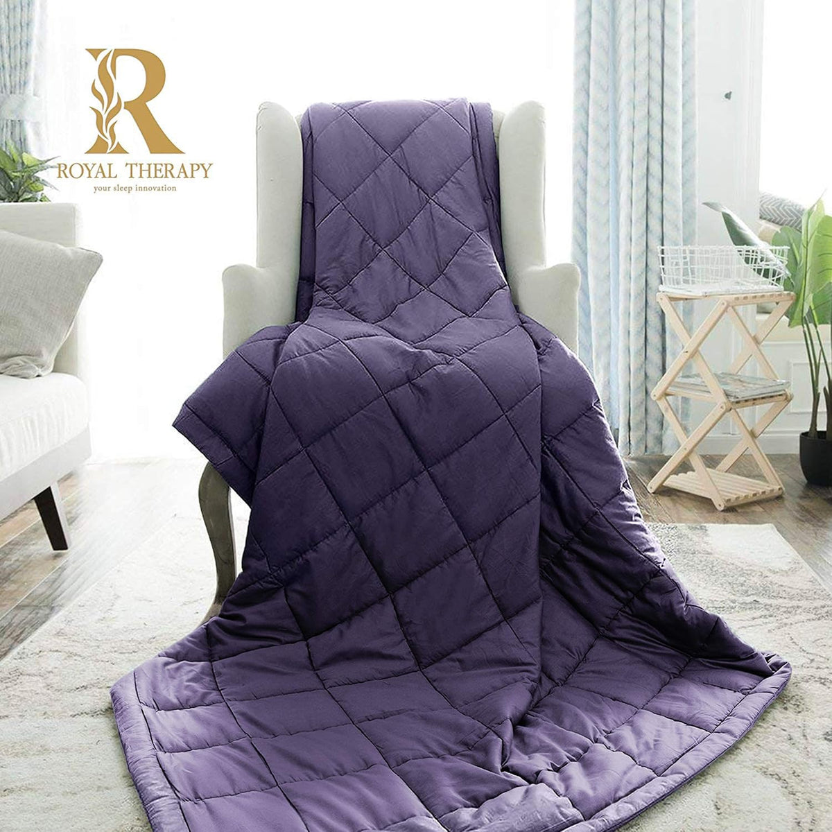 Therapy Weighted Blanket - Heavy 100% Cotton Blankets with Premium Glass Beads (60''x80'' 25lbs, Coastal Fog), Suitable for One Person (~200lb) - Use on Queen/King Bed - image 11