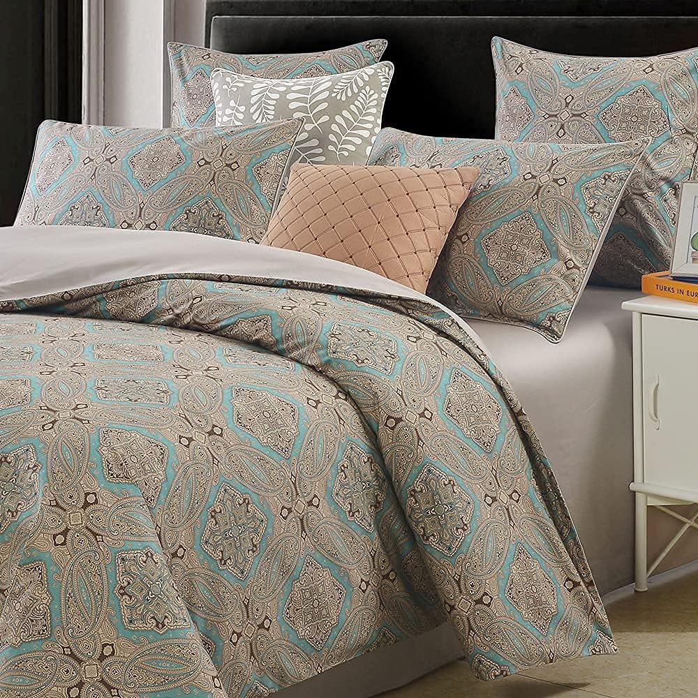 Luxury Hotel Classy Paisley Regal Themed Duvet Cover Set 100% Cotton Sateen, Inside Ties, Comfortable, Soft Durable, 3pc 800-Thread-Count Bedding Set with Button Closure Taupe King Size - image 2
