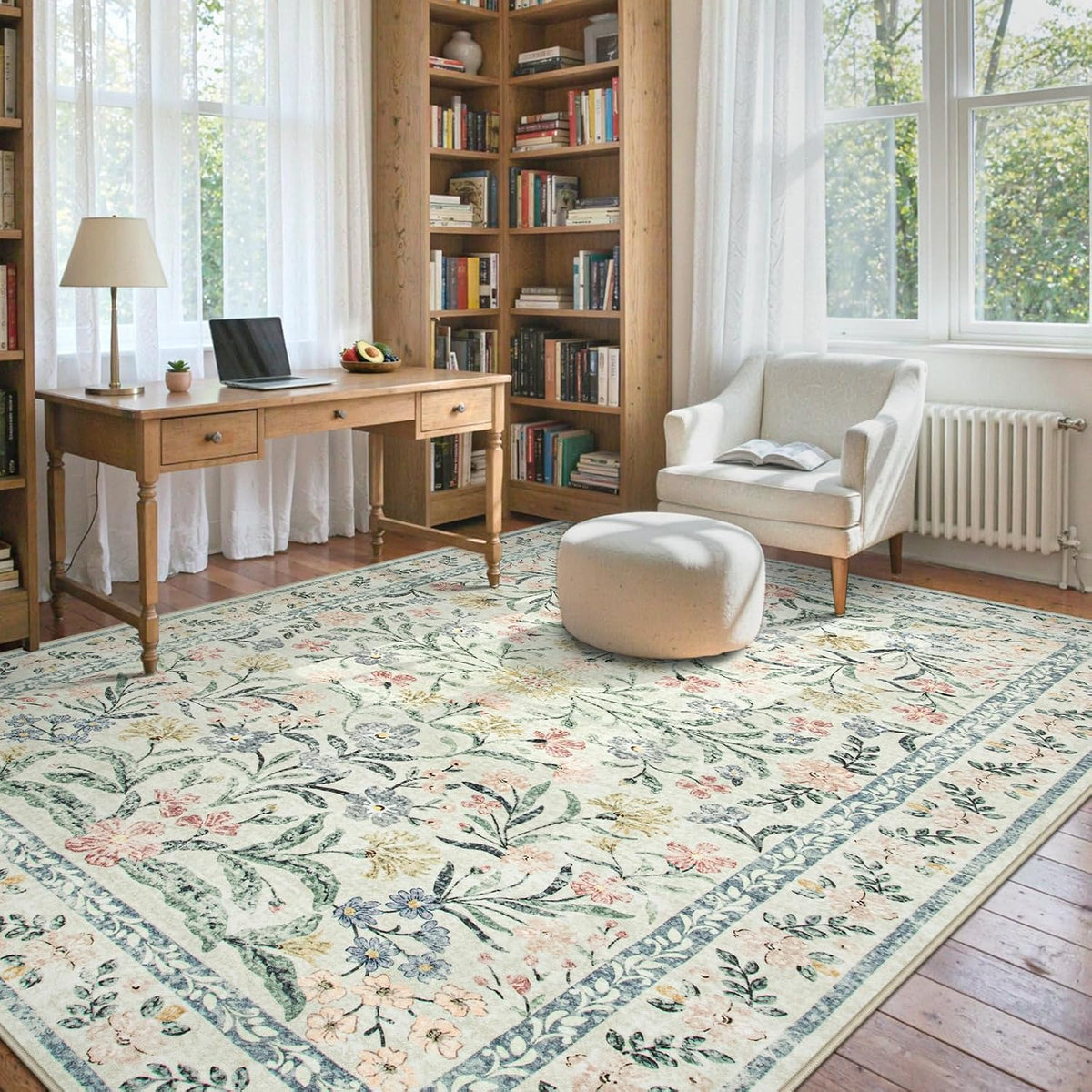 Boho Washable Rug 8x10, Large Area Rug for Living Room, Soft Floral Carpet for Bedroom Non Slip, 8 x 10 Indoor Beige Carpets for Nursery Dining Room Apartment Office Decor - image 7