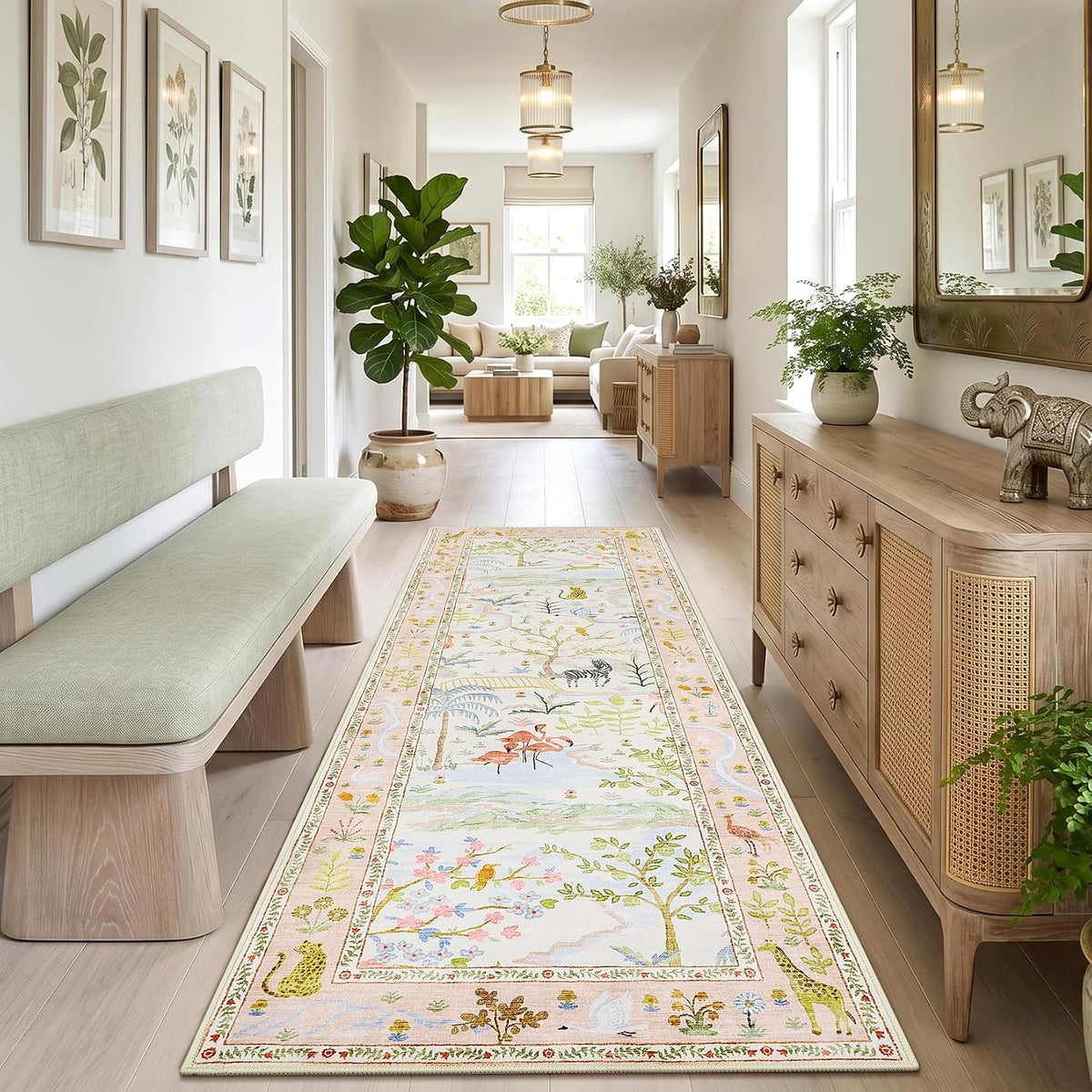 8x10 Washable Rug for Living Room Green Animal Print Large Bedroom Rugs Non Slip Forest Nursery Girls Room Throw Carpet Stain Resistant Whimsical Safari Area Rugs for Home Office, Sage Green - image 11