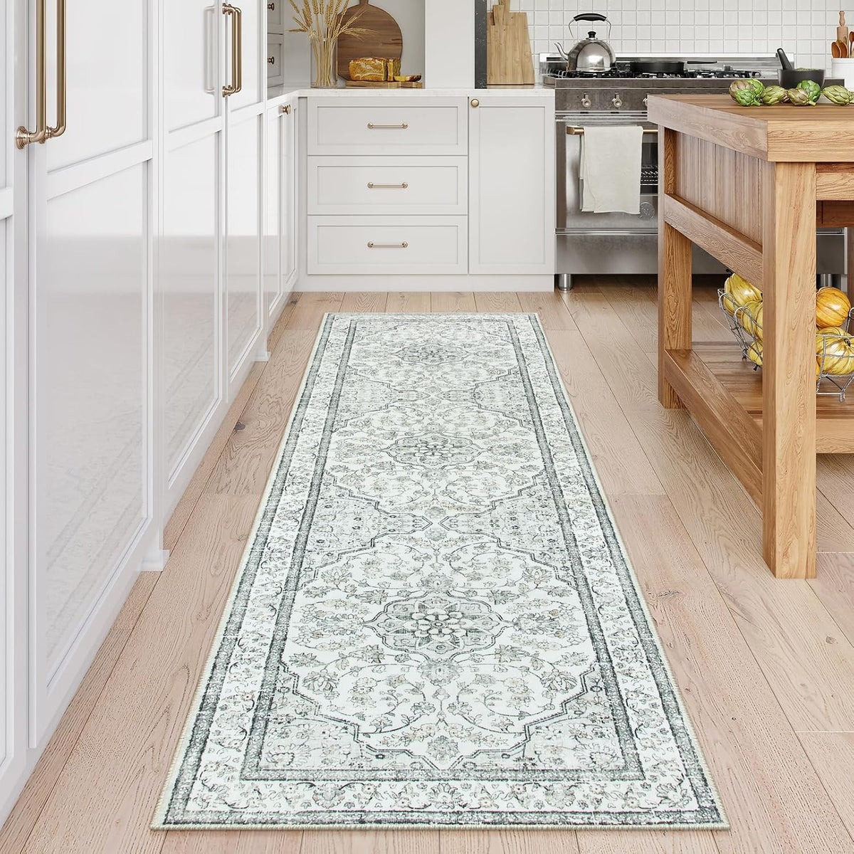 8x10 Washable Area Rug for Living Room, Woodland Deer Boho Animal Rug, Vintage Botanical Green Non-Slip Low Pile Large Carpet for Bedroom Dining Room Nursery Farmhouse Decor - image 12
