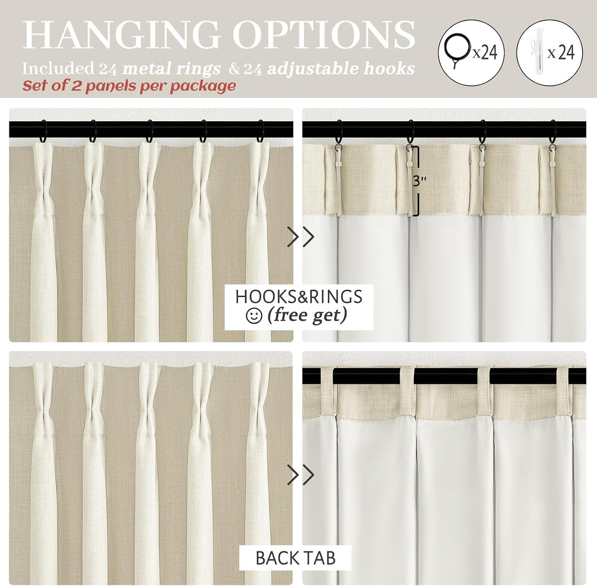Extra Wide 70 Inch Blackout Curtains 90 Inches Long for Dining Room 2 Panels Set, Memory Trained Pinch Pleated Thermal Sound Dampening Double Layer Linen Blend Ivory Windows Drapes 70x90 Length - image 8