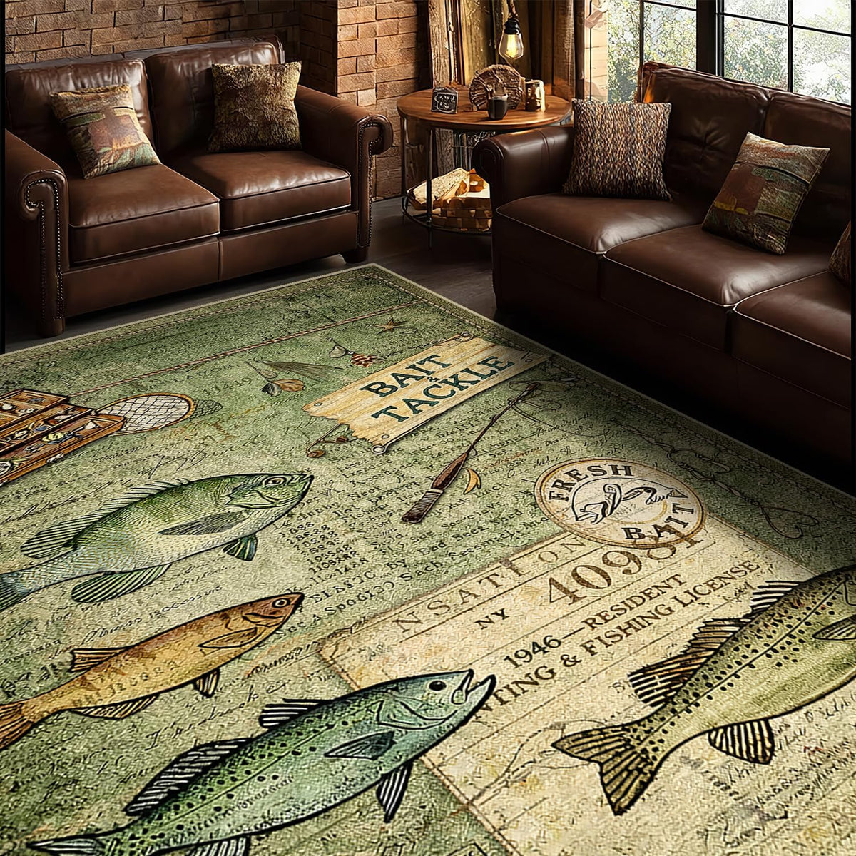 Rugs 8x10 Rustic Cabin Area Rugs for Living Room Bedroom, Washable Low Pile Non-Slip Rubber Backing, Vintage Style Carpet Green - image 6