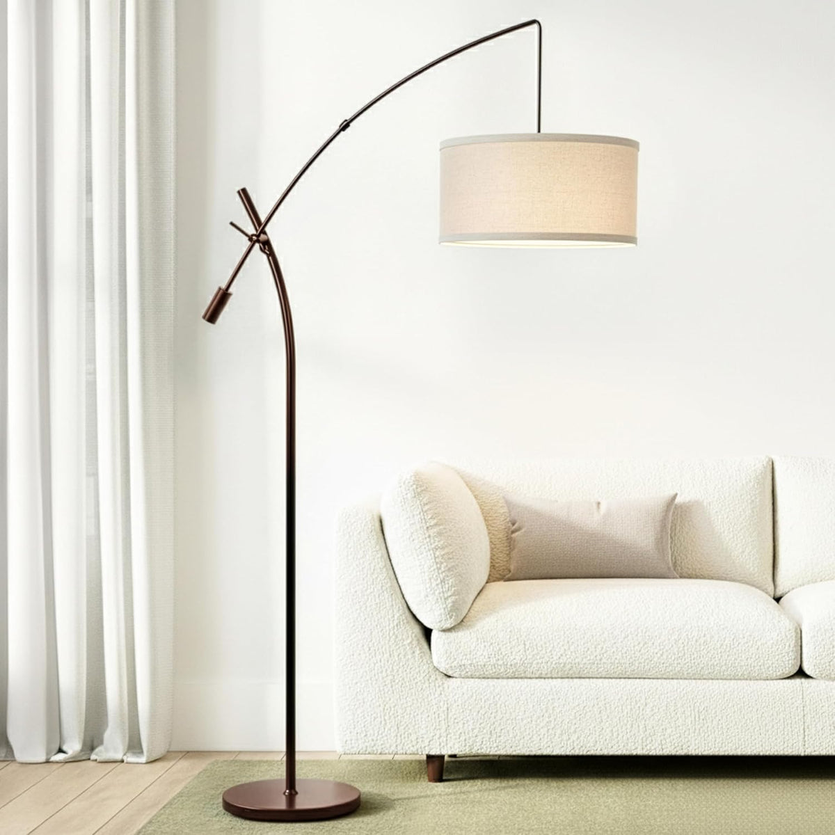 Grayson LED Floor Lamp, Modern Arc Lamp with Linen Shade for Office & Living Room, Tall, Height Adjustable Industrial Standing Lamp for Bedroom Reading, Over The Sofa - Bronze - image 2