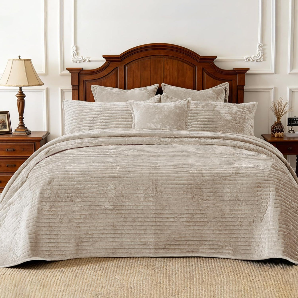 Oversized King Bedspread 120x128 Striped Soft Velvet Quilt Set - image 9