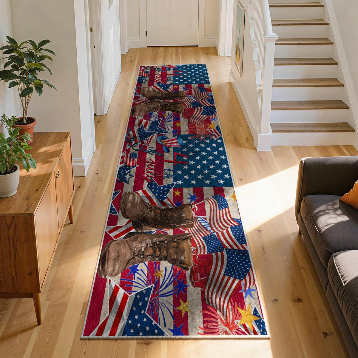 4th of July Patriotic Stars Kitchen Runner Rugs, 3x10ft, Independence America Stars Memorial Day Front Door Mat, Non Slip Rubber Backing Machine Washable Entryway Hallway Floor Decor Carpet - image 9