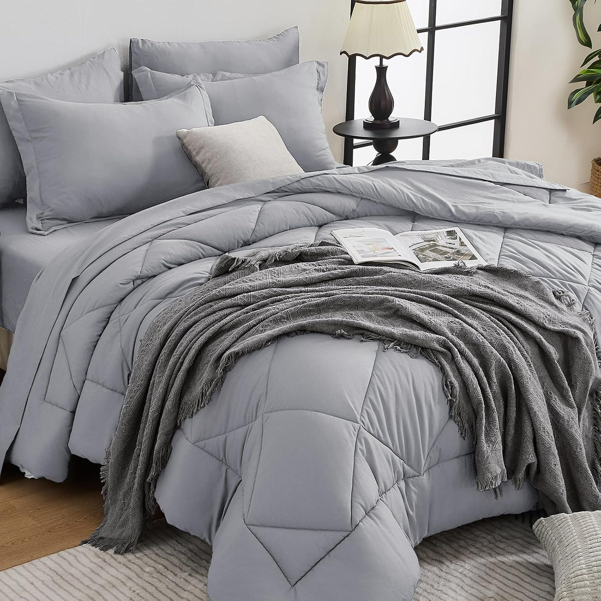 7-Piece California King Comforter Set, Dark & Light Grey Bed in a Bag - image 12
