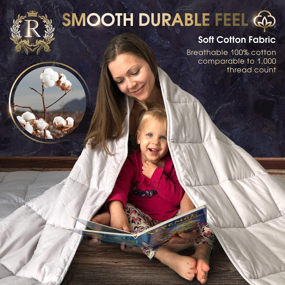 Therapy Weighted Blanket - Heavy 100% Cotton Blankets with Premium Glass Beads (60''x80'' 25lbs, Coastal Fog), Suitable for One Person (~200lb) - Use on Queen/King Bed - image 4