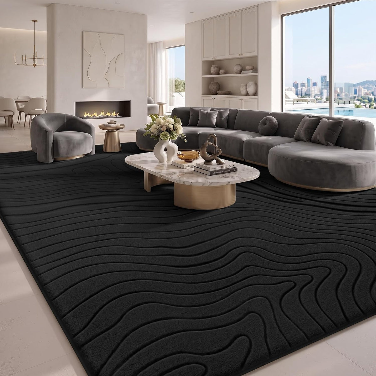 Lemon 8x10 Area Rugs for Living Room Bedroom, Carpet Modern Black Rug