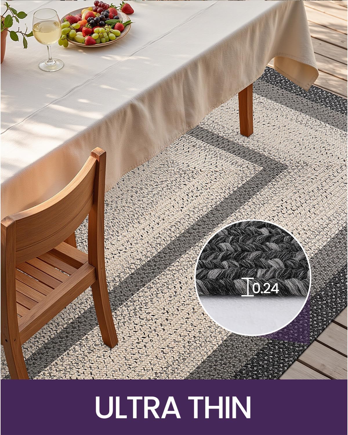 Hallway Runner Rug 3x10, Braided Farmhouse Rug Runners, Black/Ivory - image 7