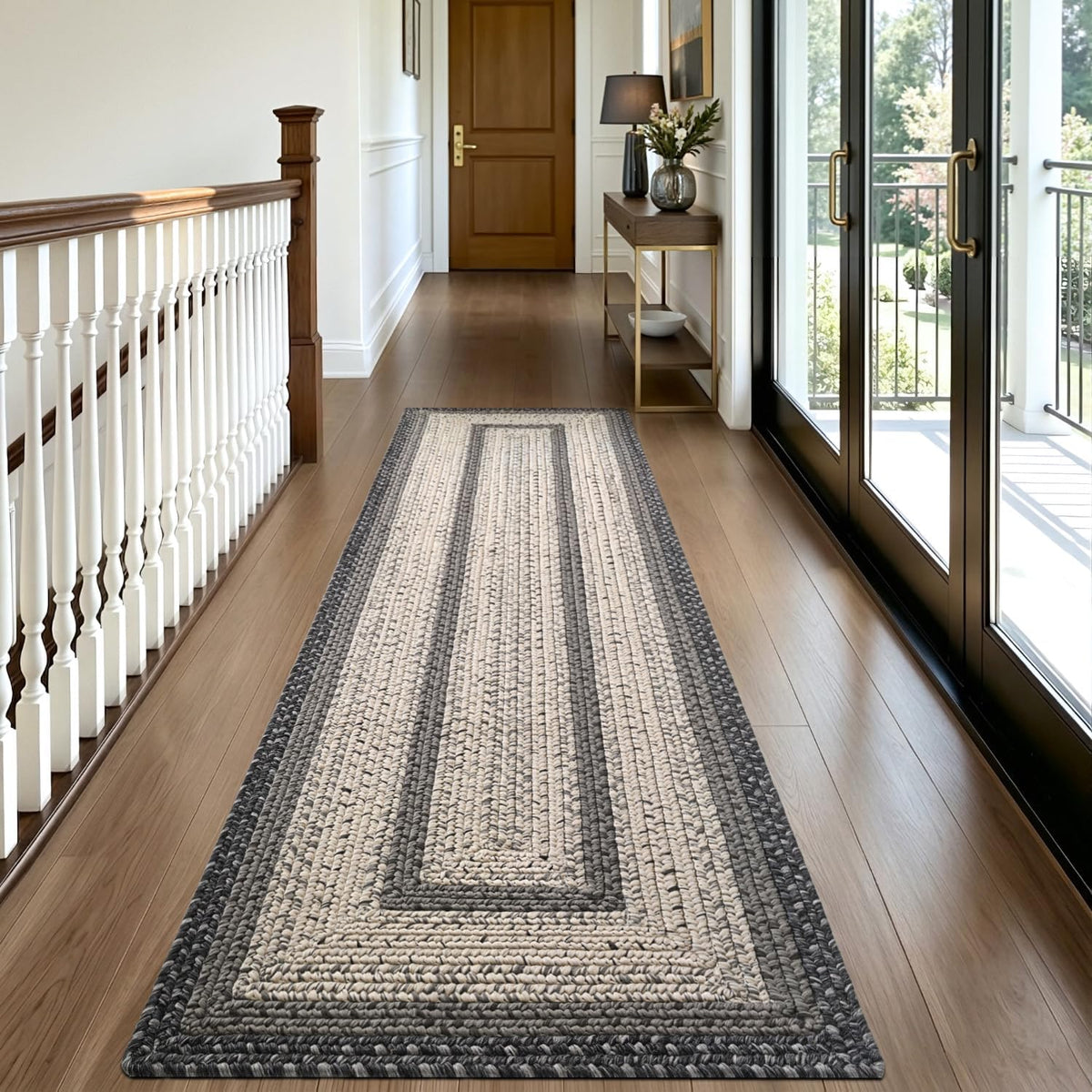 Hallway Runner Rug 3x10, Braided Farmhouse Rug Runners, Black/Ivory - image 4