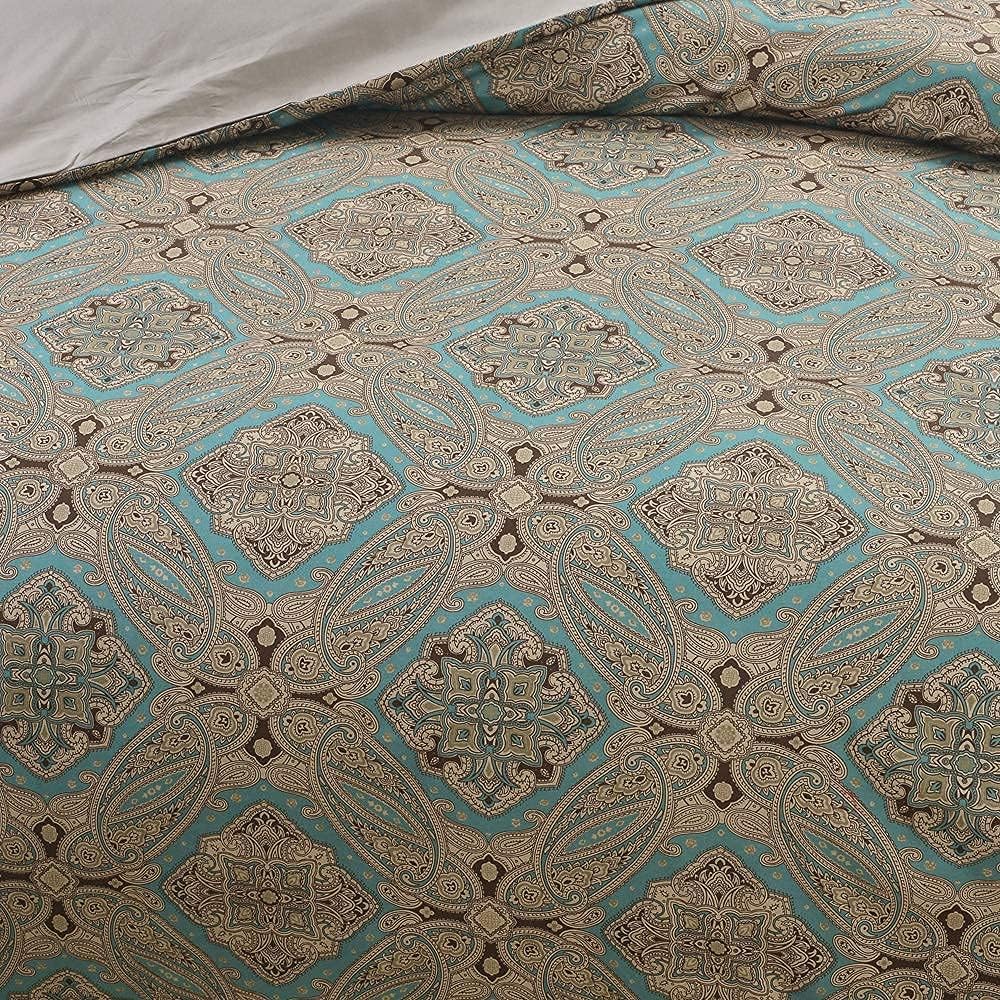 Luxury Hotel Classy Paisley Regal Themed Duvet Cover Set 100% Cotton Sateen, Inside Ties, Comfortable, Soft Durable, 3pc 800-Thread-Count Bedding Set with Button Closure Taupe King Size