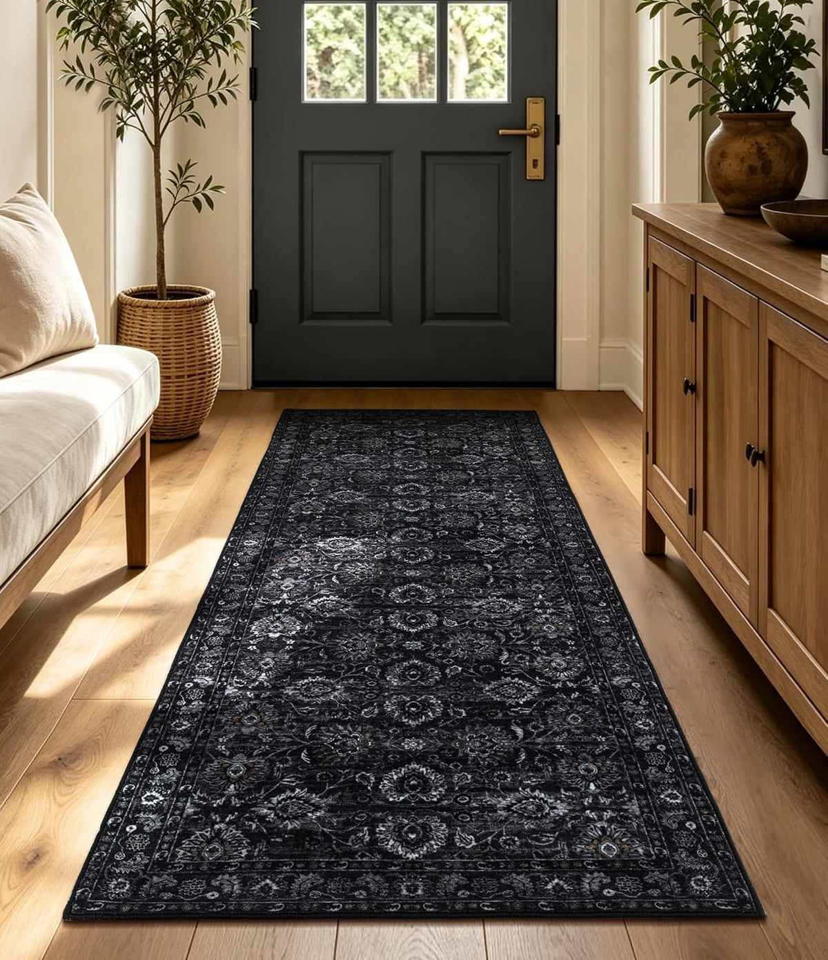 Washable Olive Green 8x10 Area Rugs for Living Room, Dark Vintage Rug for Bedroom Non Slip Distressed, Large Soft Boho Floral Carpet for Playroom Dining Room Home Office Decor - image 10