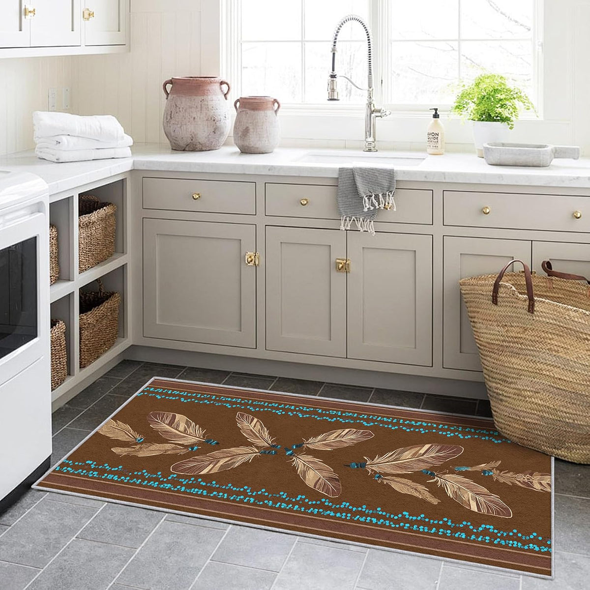 Tribal 3x10 Runner Rug, Feather Native American Brown Runners for Hallways, Kitchen, Bedroom, Entryway, Tribal Home Decor Floor Carpet, Non Slip Washable Low Pile, 3 x 10 ft - image 4