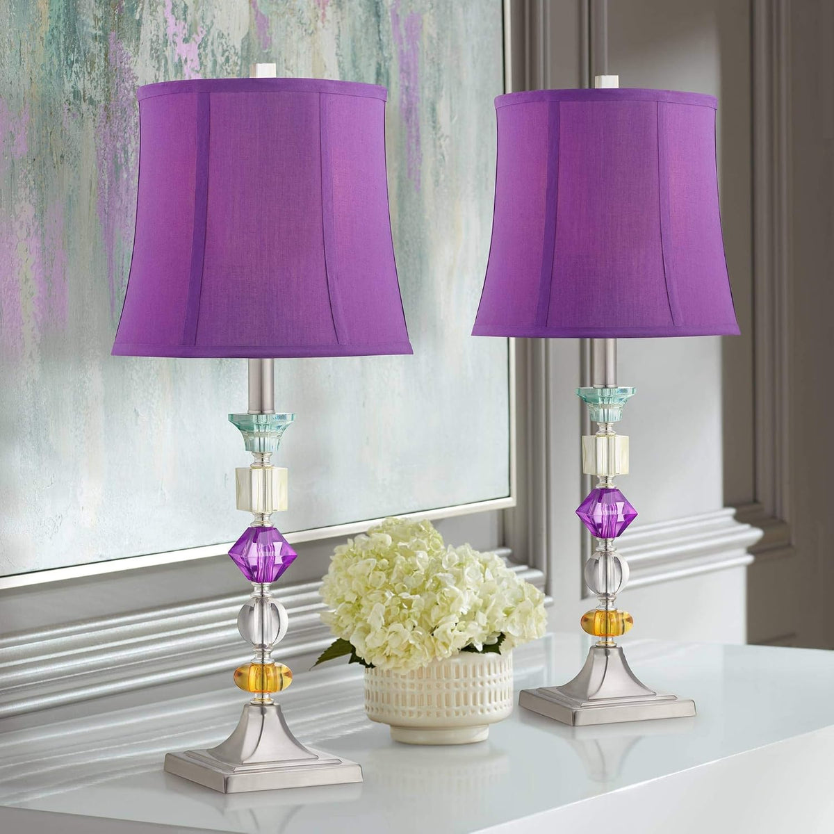 25 1/2" High Brushed Nickel Table Lamps Set of 2 Stacked Acrylic Gem - image 2