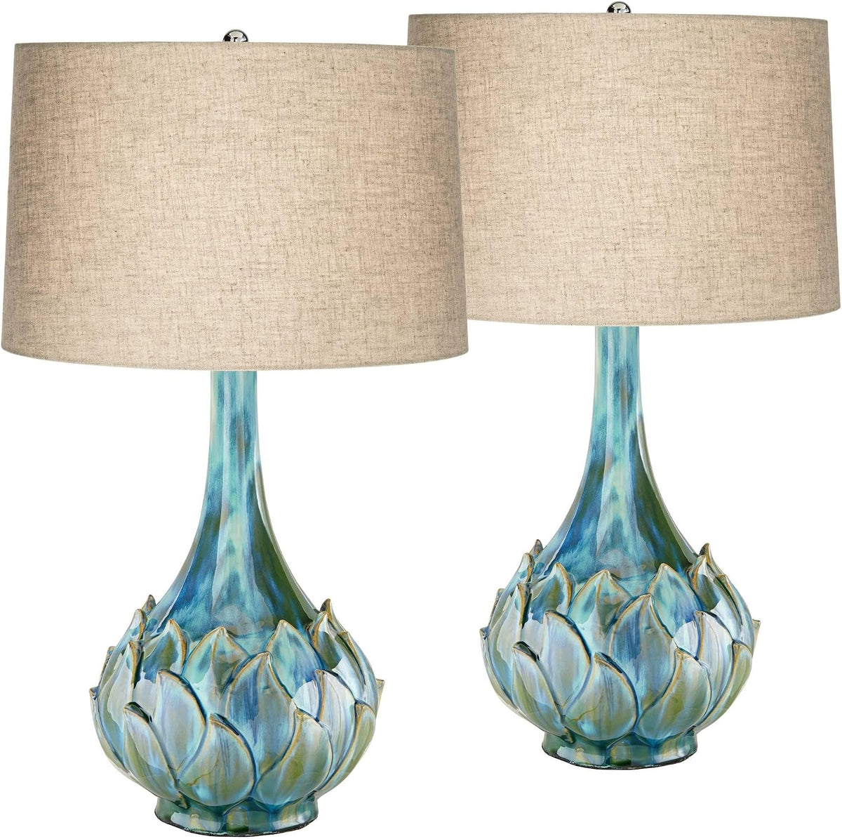 29 1/2" Tall Table Lamps Set of 2 Blue Green Ceramic Coastal Modern - image 2