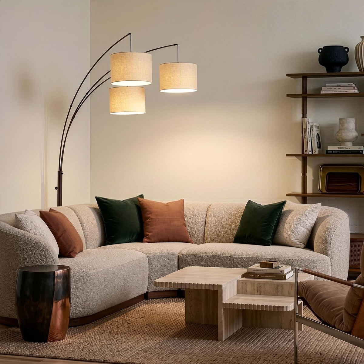 Trilage Arc Floor Lamp - Large Standing Lamp with 3 Fabric Shades & LED Bulbs for Living Room Over the Sofa, Reading, Multi-Head Traditional Tree Floor Lamp for Bedroom - Oil Rubbed Bronze - image 7