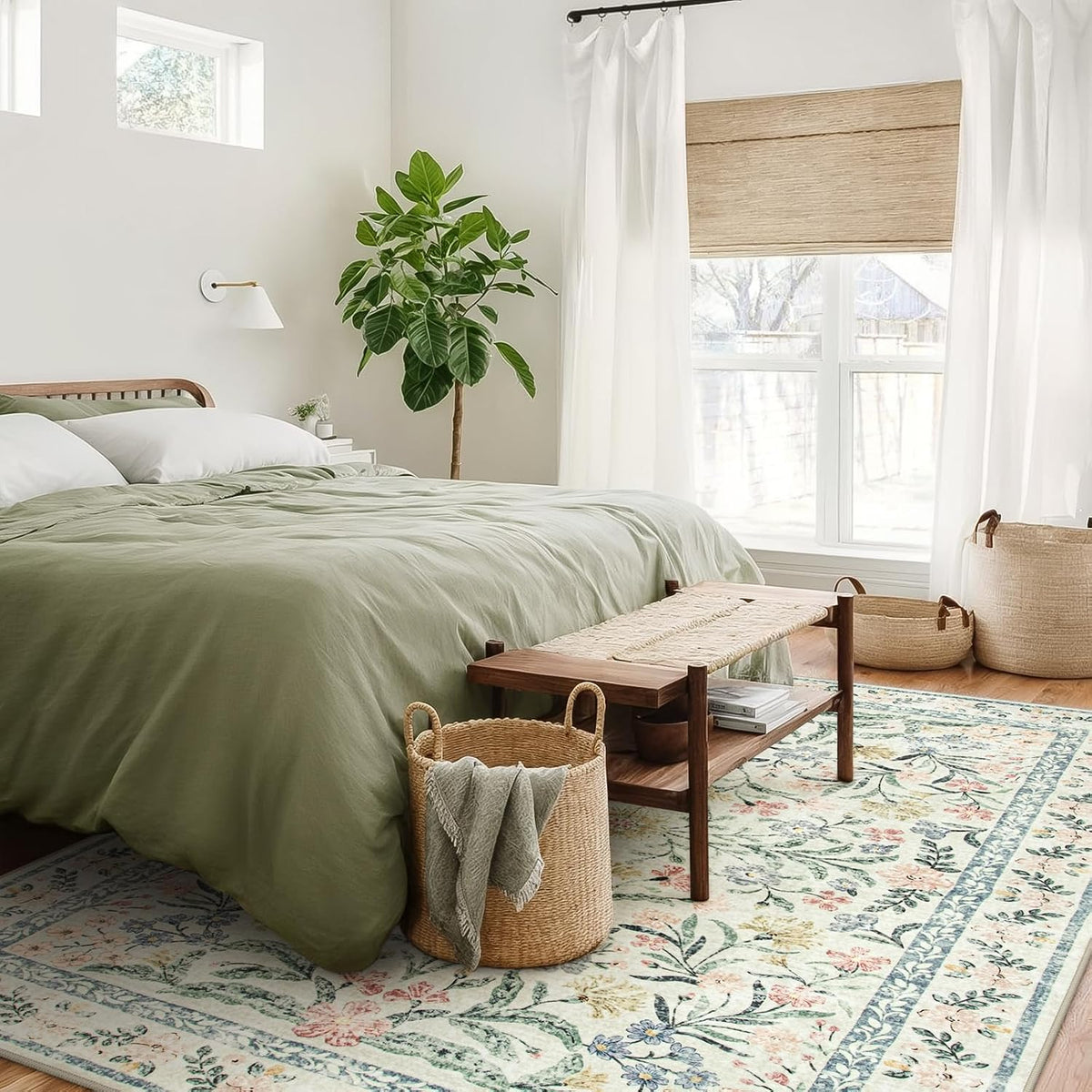 Boho Washable Rug 8x10, Large Area Rug for Living Room, Soft Floral Carpet for Bedroom Non Slip, 8 x 10 Indoor Beige Carpets for Nursery Dining Room Apartment Office Decor - image 6