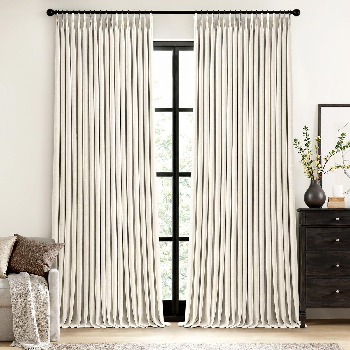 Natural Extra Wide Pinch Pleated Blackout Curtains 60x102 Inches