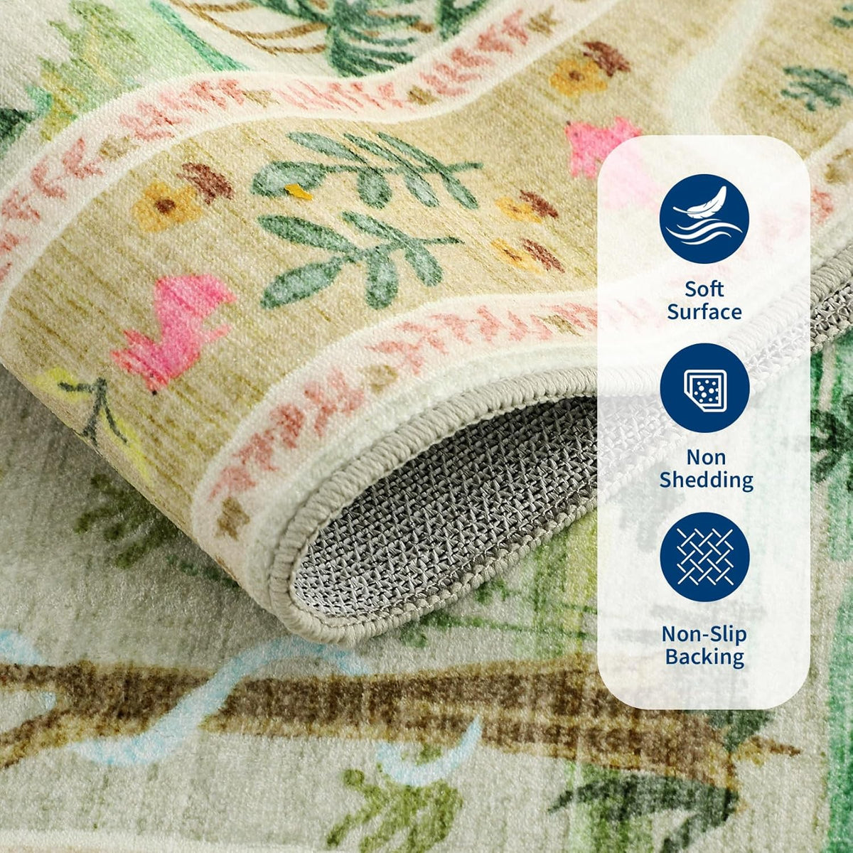 8x10 Washable Rug for Living Room Green Animal Print Large Bedroom Rugs Non Slip Forest Nursery Girls Room Throw Carpet Stain Resistant Whimsical Safari Area Rugs for Home Office, Sage Green - image 6