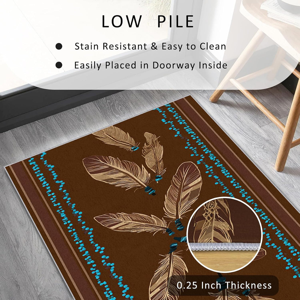 Tribal 3x10 Runner Rug, Feather Native American Brown Runners for Hallways, Kitchen, Bedroom, Entryway, Tribal Home Decor Floor Carpet, Non Slip Washable Low Pile, 3 x 10 ft - image 5