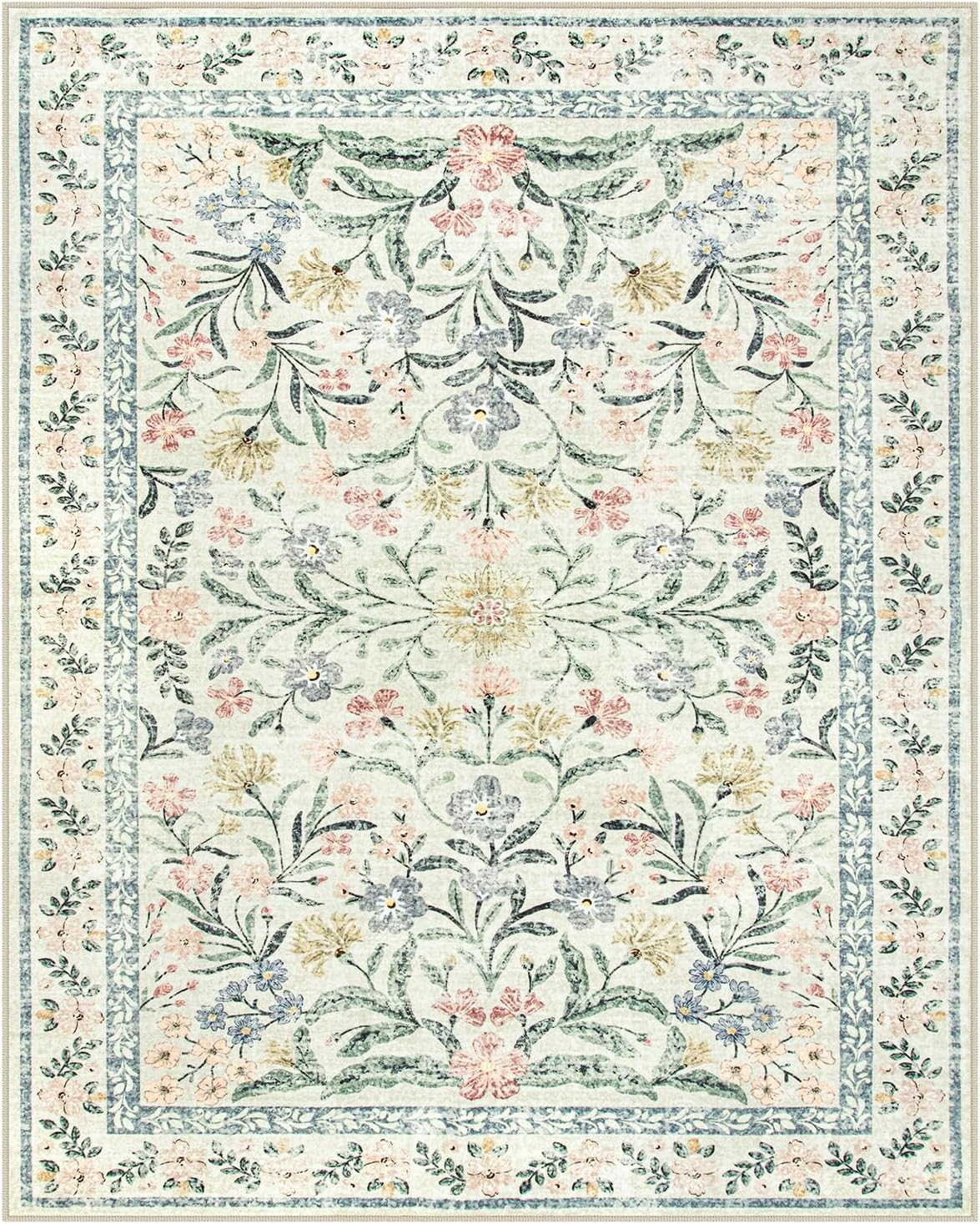 Boho Washable Rug 8x10, Large Area Rug for Living Room, Soft Floral Carpet for Bedroom Non Slip, 8 x 10 Indoor Beige Carpets for Nursery Dining Room Apartment Office Decor - image 10
