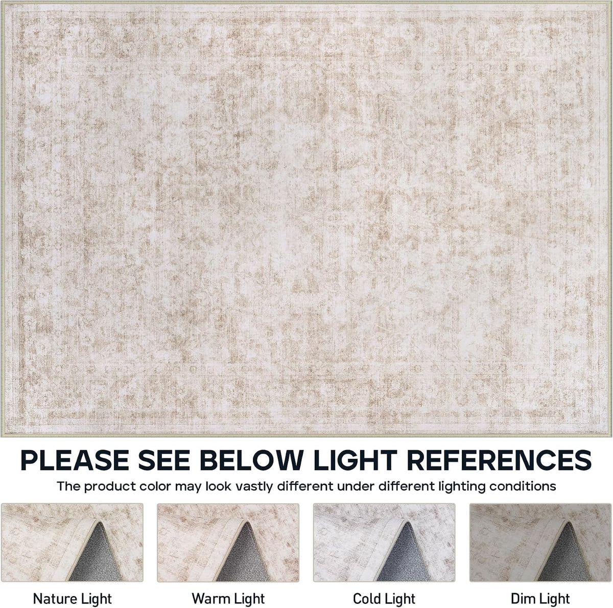 8x10 Area Rugs for Living Room Bedroom Dining Room Washable Beige White - image 7