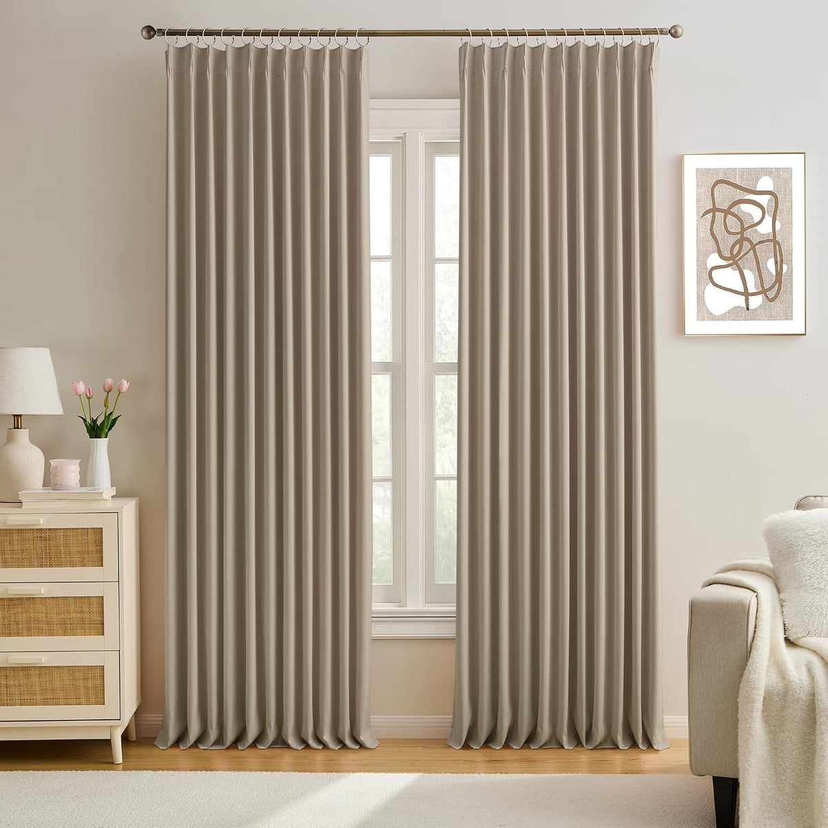 Extra Wide Blackout Curtains 102 Inches Long, Pinch Pleated Curtain for Sliding Door/French Door Room Divider Panels for Living Room 100 Inch Width 100x102 Grey - image 11