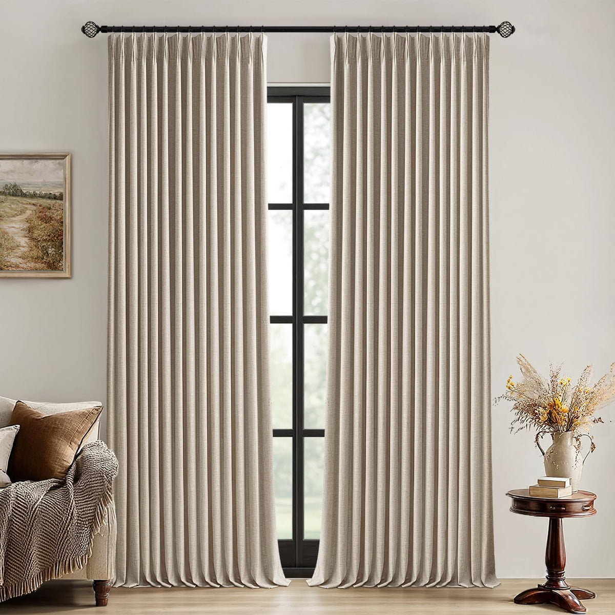 Natural Extra Wide Pinch Pleated Blackout Curtains 60x102 Inches - image 9