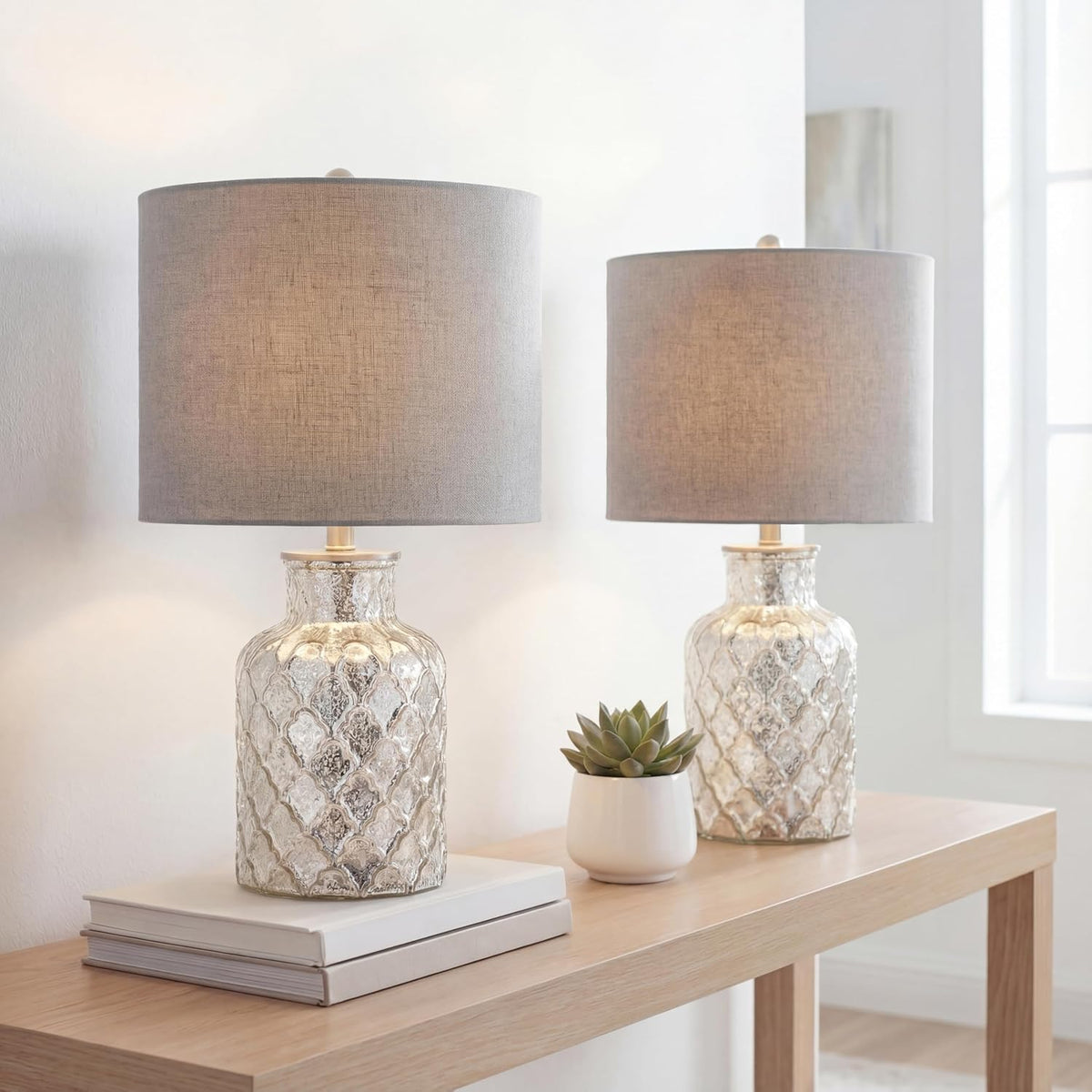 Alvord 24.5" Glass Table Lamp, Mercury Silver, Set of 2 - image 2