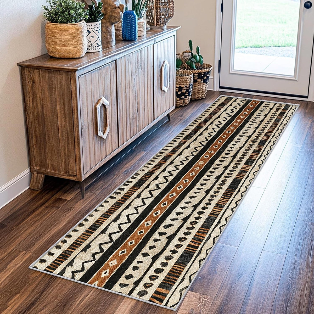 Tribal 3x10 Runner Rug, Feather Native American Brown Runners for Hallways, Kitchen, Bedroom, Entryway, Tribal Home Decor Floor Carpet, Non Slip Washable Low Pile, 3 x 10 ft - image 9