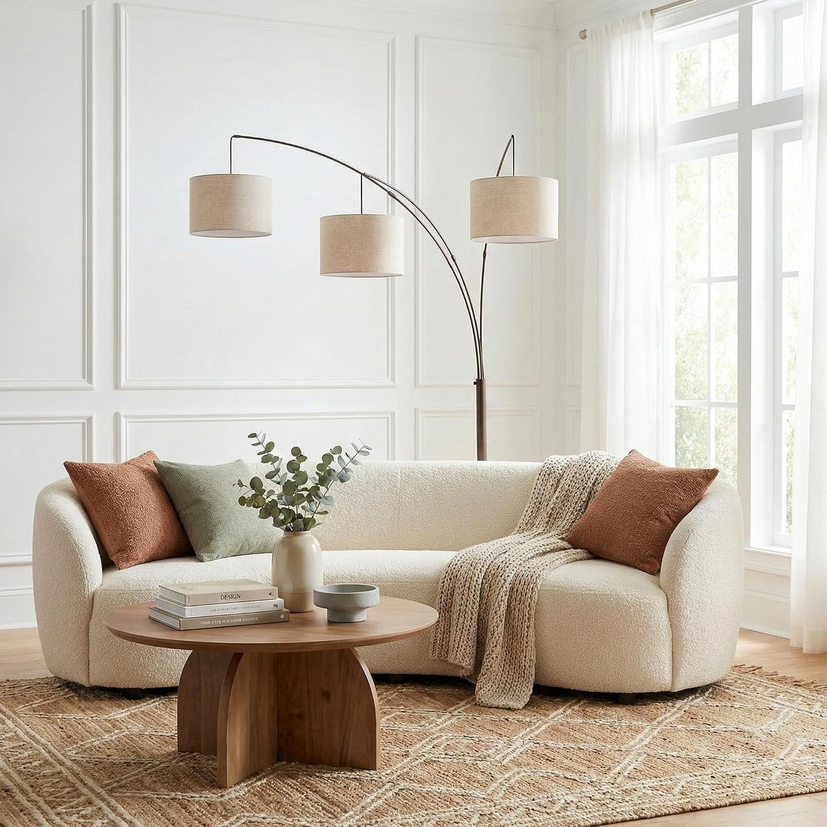 Trilage Arc Floor Lamp - Large Standing Lamp with 3 Fabric Shades & LED Bulbs for Living Room Over the Sofa, Reading, Multi-Head Traditional Tree Floor Lamp for Bedroom - Oil Rubbed Bronze - image 5