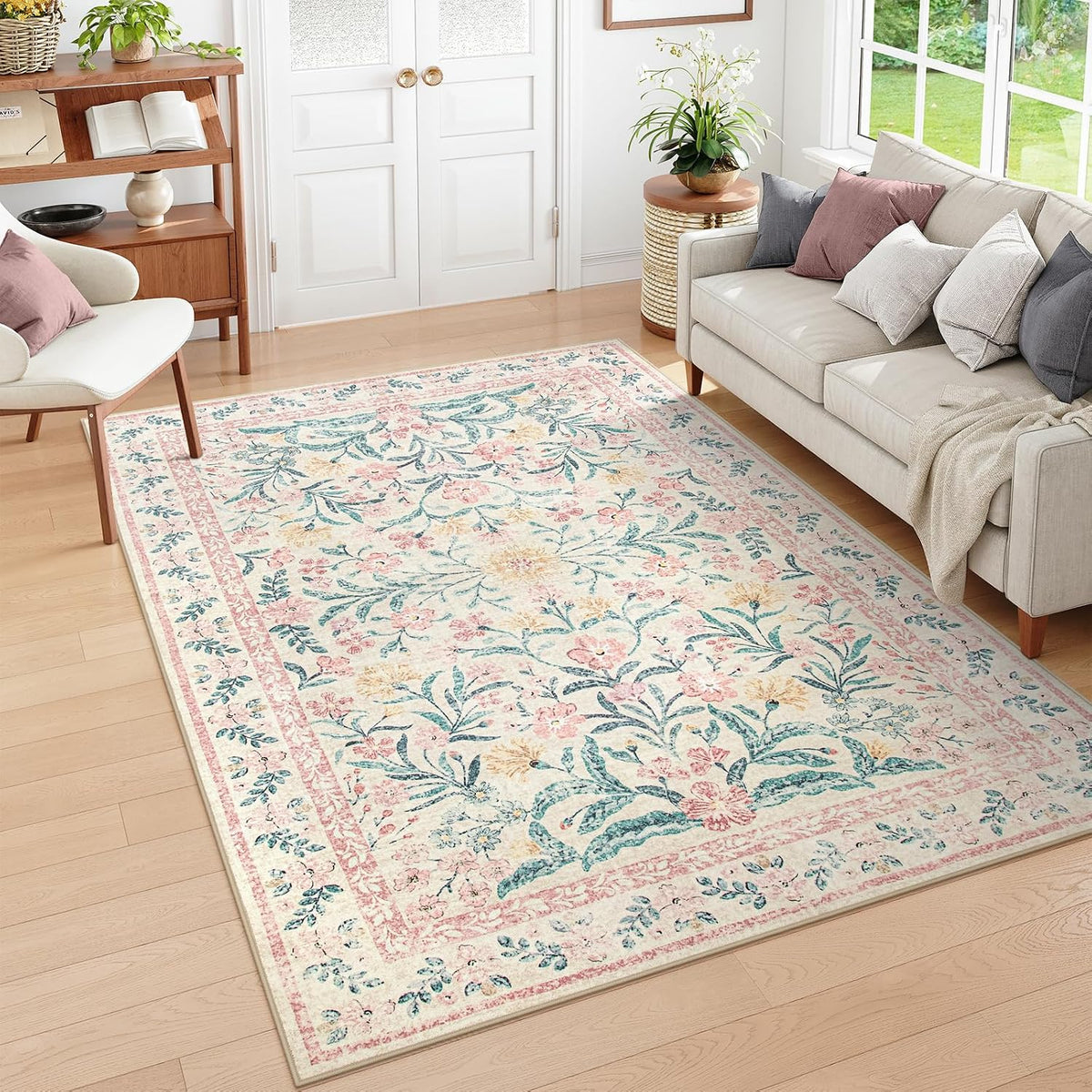 Boho Washable Rug 8x10, Large Area Rug for Living Room, Soft Floral Carpet for Bedroom Non Slip, 8 x 10 Indoor Beige Carpets for Nursery Dining Room Apartment Office Decor - image 11