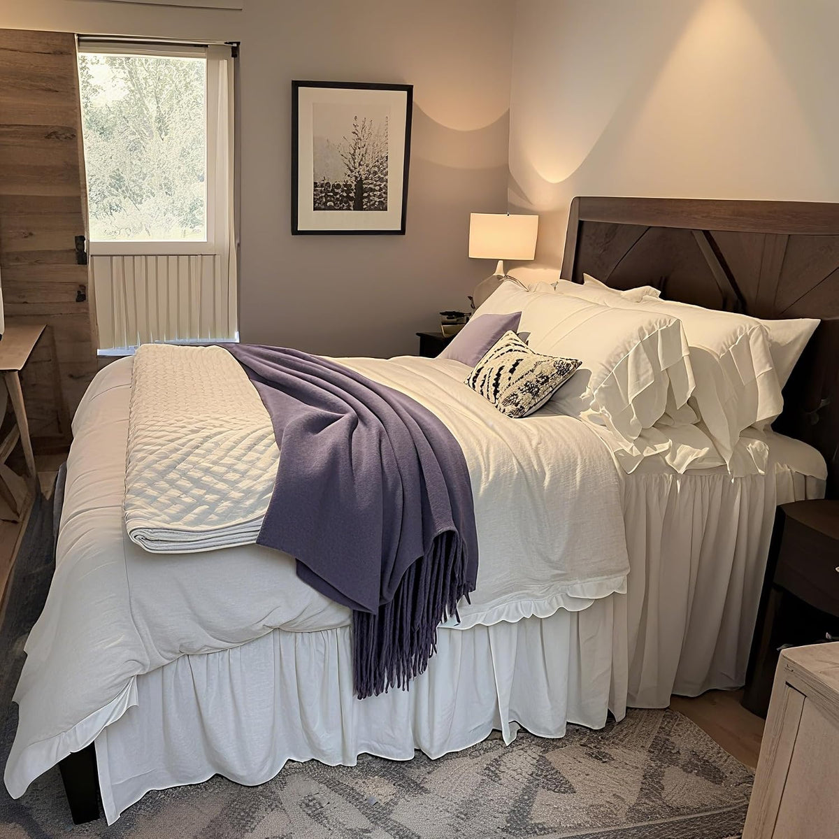 100% Linen Duvet Cover Set, 3 PCS Natural French Flax White Ruffle Duvet Cover King Size, Breathable Comfy Linen Bedding Comforter Cover with 2 Pillowcases (White, 104"X92") - image 6
