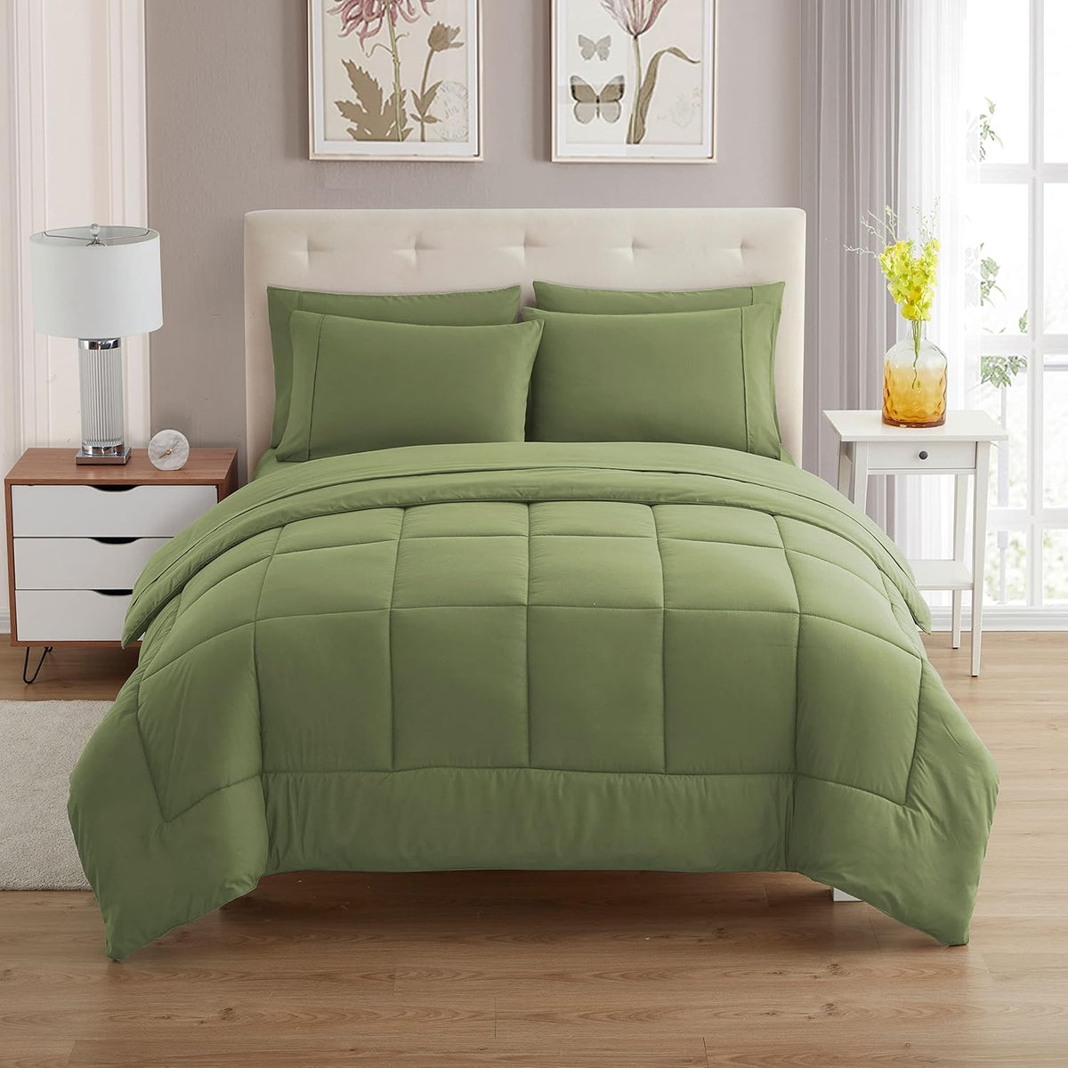 7 Piece Comforter Set Bag Solid Color All Season Soft Down Alternative Blanket & Luxurious Microfiber Bed Sheets, Sage, Queen (Pack of 4) - image 2