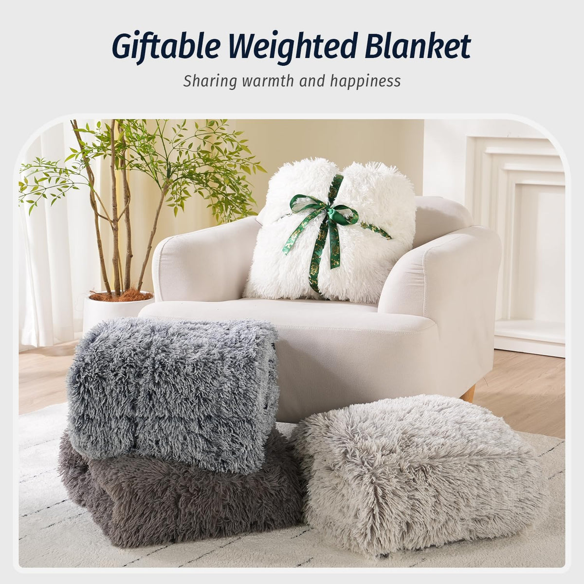 Weighted Blanket for Adult 80"x87" 15lbs Soft Long Plush Queen White - image 5