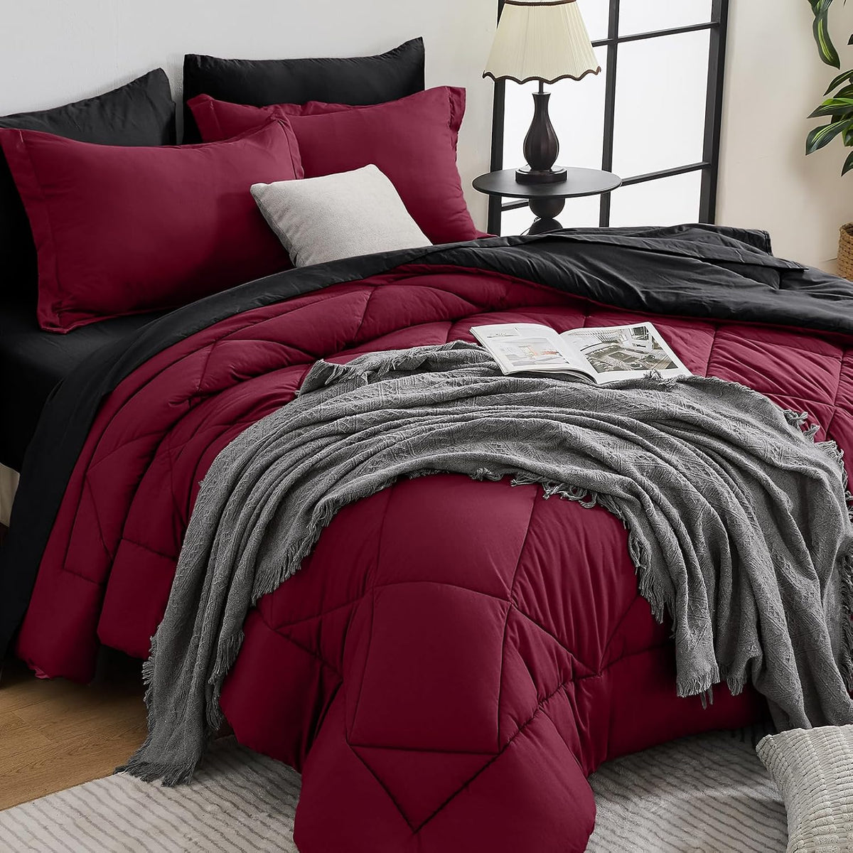 7-Piece California King Comforter Set, Dark & Light Grey Bed in a Bag - image 10