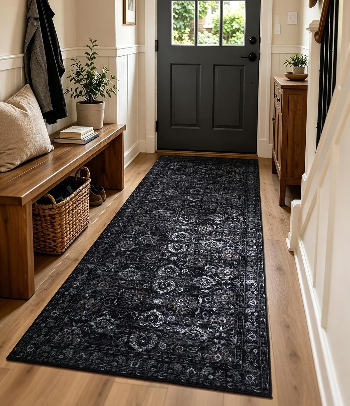Washable Olive Green 8x10 Area Rugs for Living Room, Dark Vintage Rug for Bedroom Non Slip Distressed, Large Soft Boho Floral Carpet for Playroom Dining Room Home Office Decor - image 12