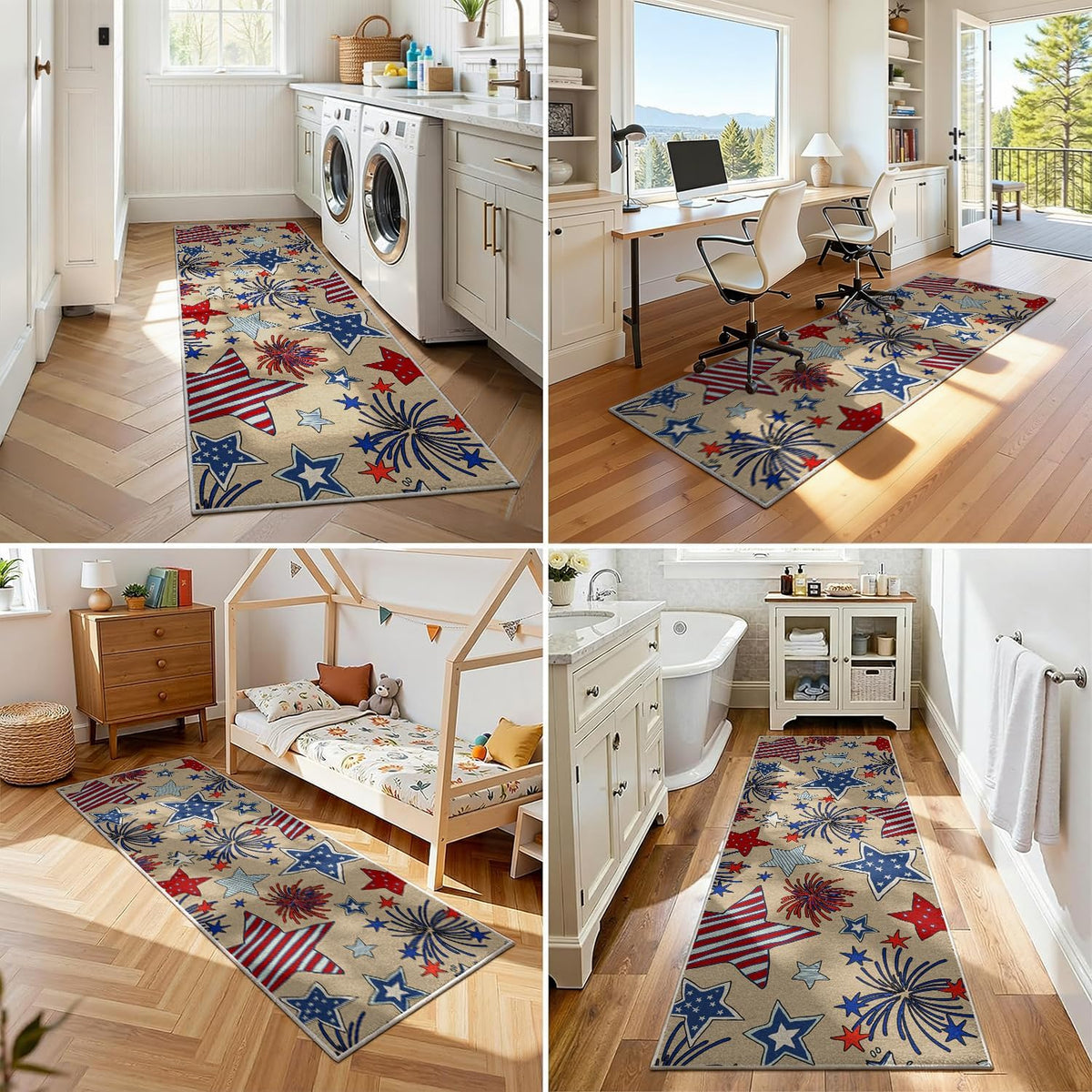 4th of July Patriotic Stars Kitchen Runner Rugs, 3x10ft, Independence America Stars Memorial Day Front Door Mat, Non Slip Rubber Backing Machine Washable Entryway Hallway Floor Decor Carpet - image 5