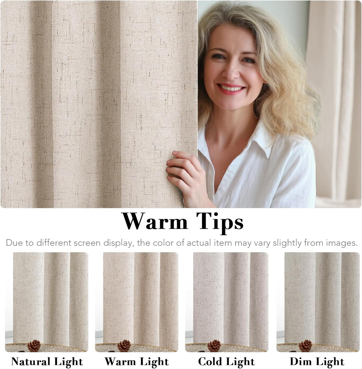 Linen Blackout Curtains Durable Thick Textured Linen Look 100% Blackout Patio Door Curtain Anti Rust Grommet Extra Wide Sliding Door Curtain Panel, Natural，W100 x L108 inch (Pack of 4) - image 7