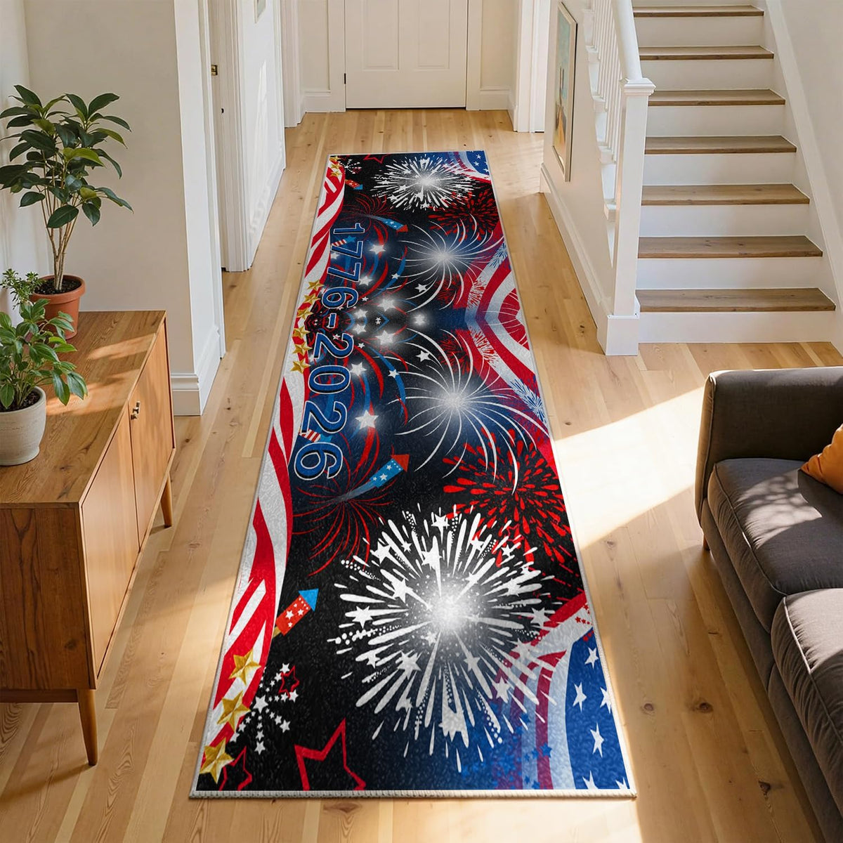 4th of July Patriotic Stars Kitchen Runner Rugs, 3x10ft, Independence America Stars Memorial Day Front Door Mat, Non Slip Rubber Backing Machine Washable Entryway Hallway Floor Decor Carpet - image 10