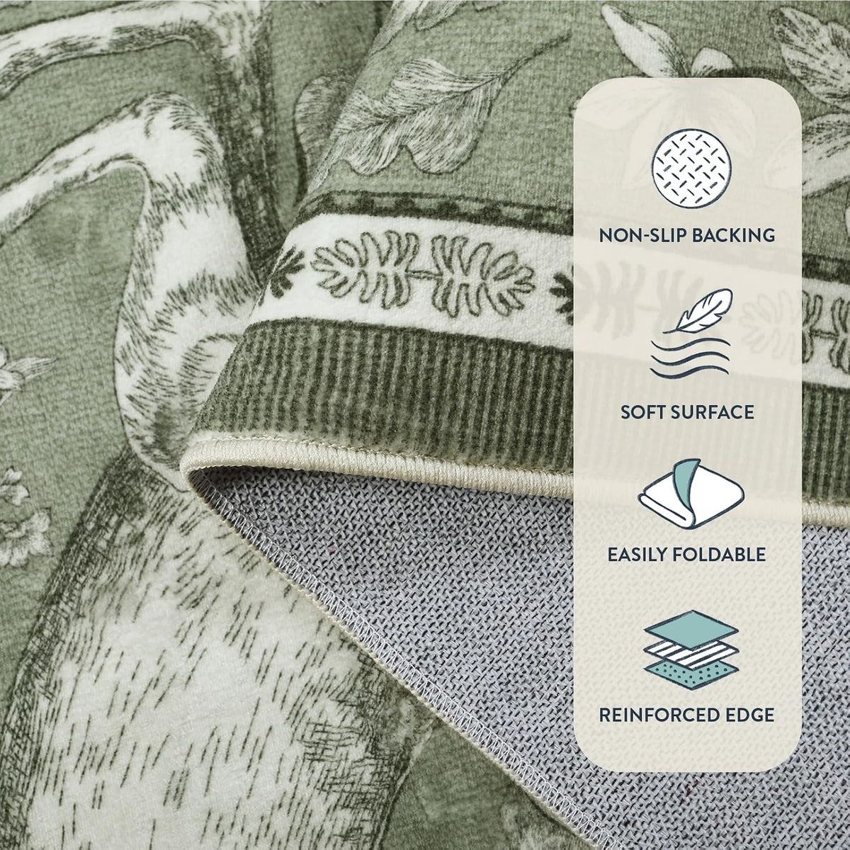 8x10 Washable Area Rug for Living Room, Woodland Deer Boho Animal Rug, Vintage Botanical Green Non-Slip Low Pile Large Carpet for Bedroom Dining Room Nursery Farmhouse Decor - image 6