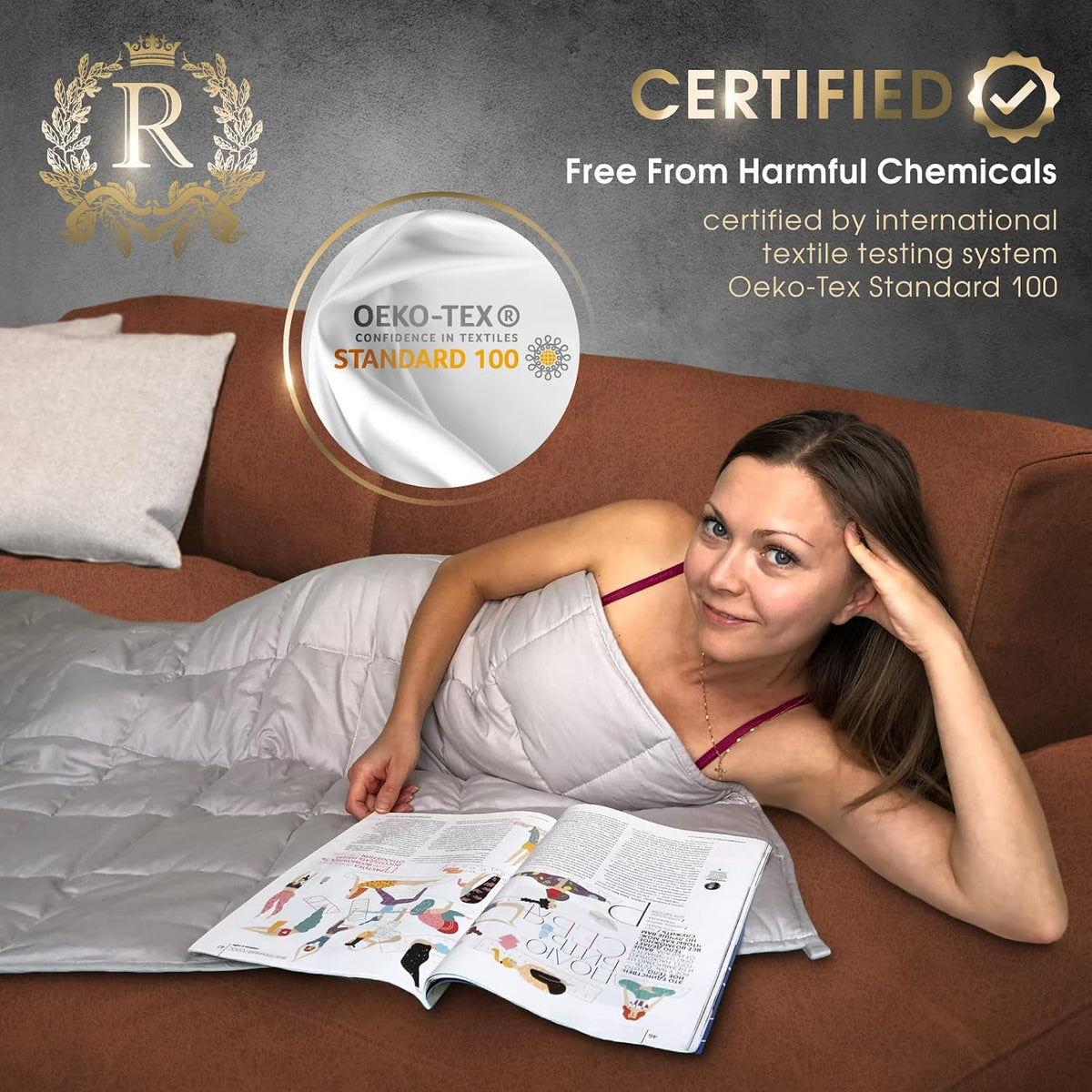 Therapy Weighted Blanket - Heavy 100% Cotton Blankets with Premium Glass Beads (60''x80'' 25lbs, Coastal Fog), Suitable for One Person (~200lb) - Use on Queen/King Bed - image 5