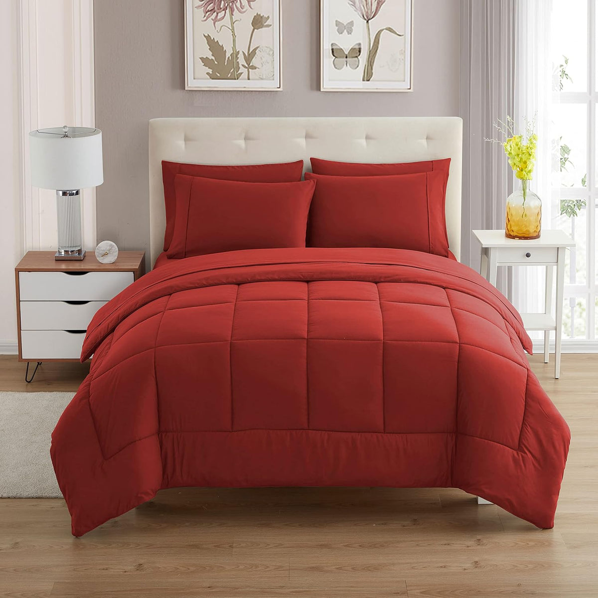 7 Piece Comforter Set Bag Solid Color All Season Soft Down Alternative Blanket & Luxurious Microfiber Bed Sheets, Red, Twin (Pack of 4, 28 Count Total) - image 2