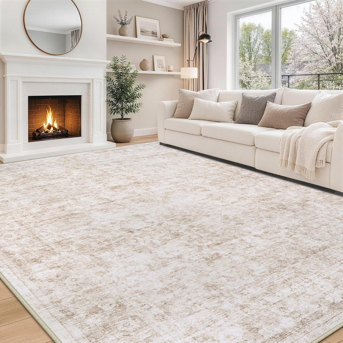 8x10 Area Rugs for Living Room Bedroom Dining Room Washable Beige White