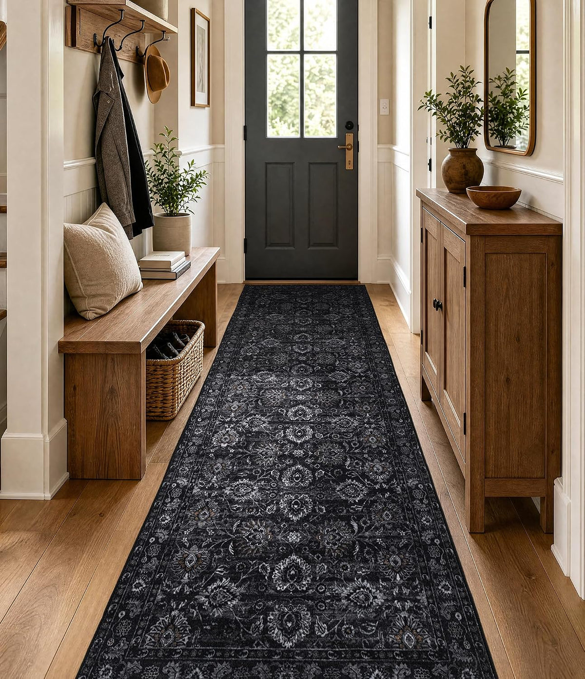 Washable Olive Green 8x10 Area Rugs for Living Room, Dark Vintage Rug for Bedroom Non Slip Distressed, Large Soft Boho Floral Carpet for Playroom Dining Room Home Office Decor - image 9