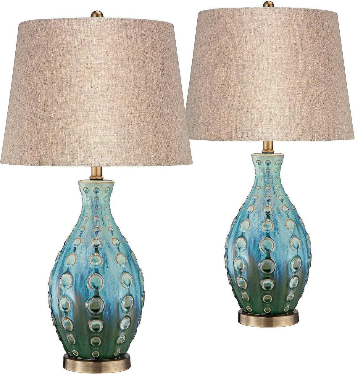 26 1/2" Tall Table Lamps Set of 2 Modern Ceramic Teal Mid Century