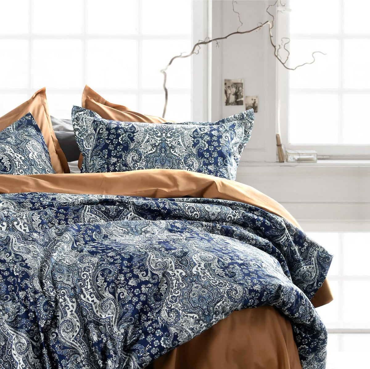 Damask Medallion Duvet Cover, Luxury Paisley Print Bedding Set, 400 Thread Count Egyptian Cotton (Teal, King) - image 8
